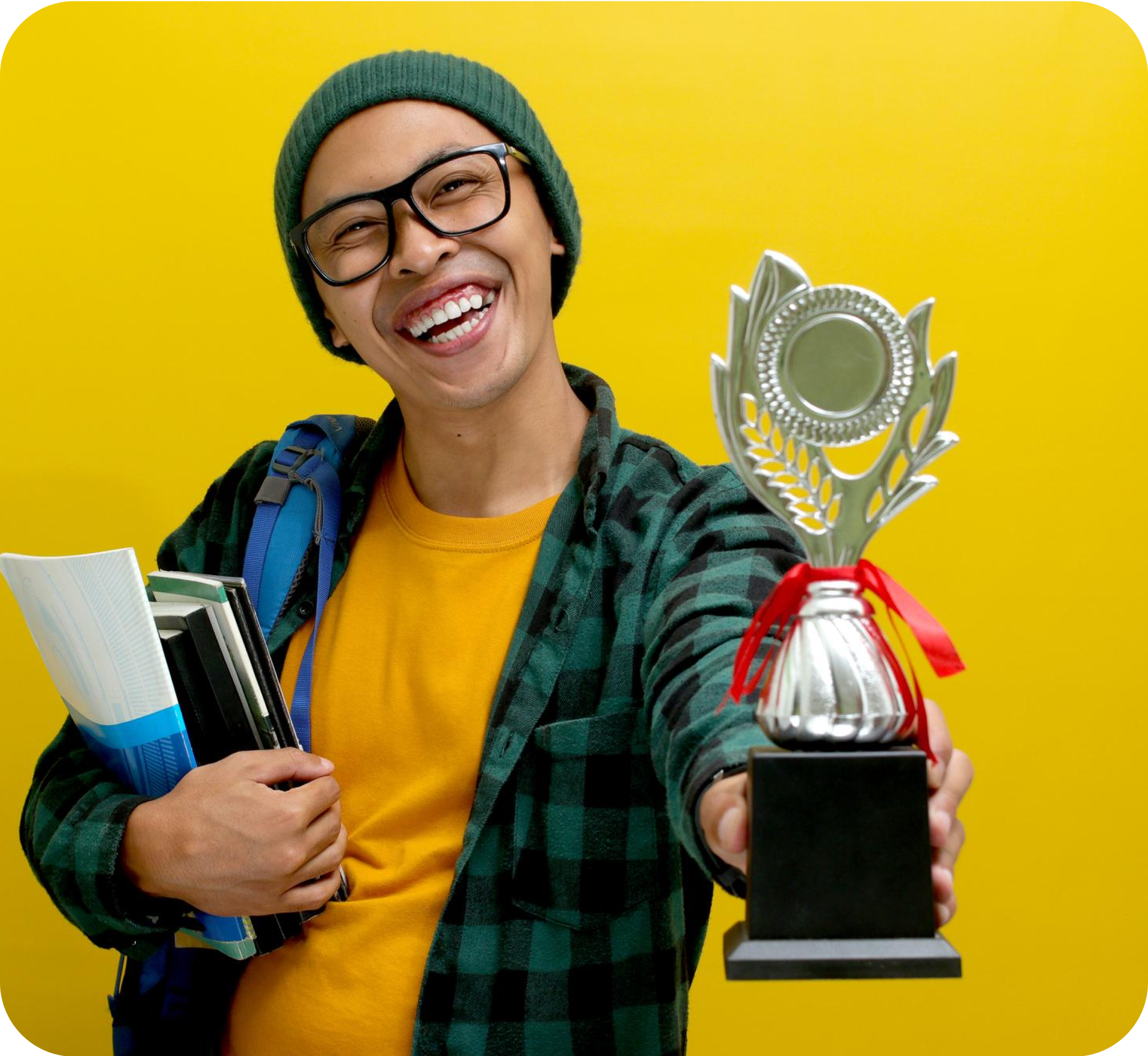 Successful student with trophy